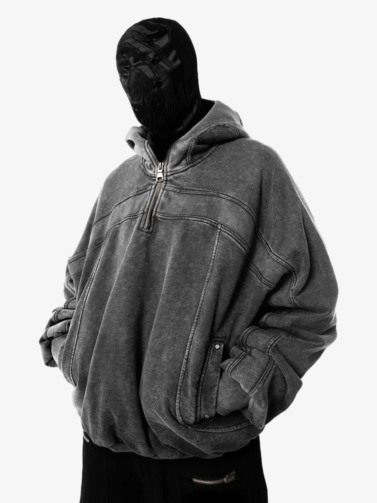 Fermuarlı Fleeceli Retro Eye-Hood Kapüşonlu Sweatshirt