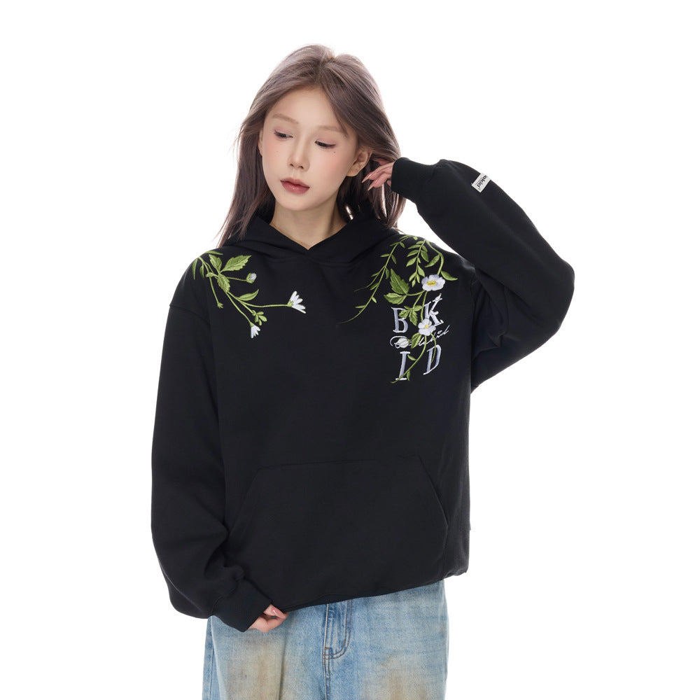 UrbanLaws Günlük Kullanıma Uygun Çiçek İşlemeli Hoodie