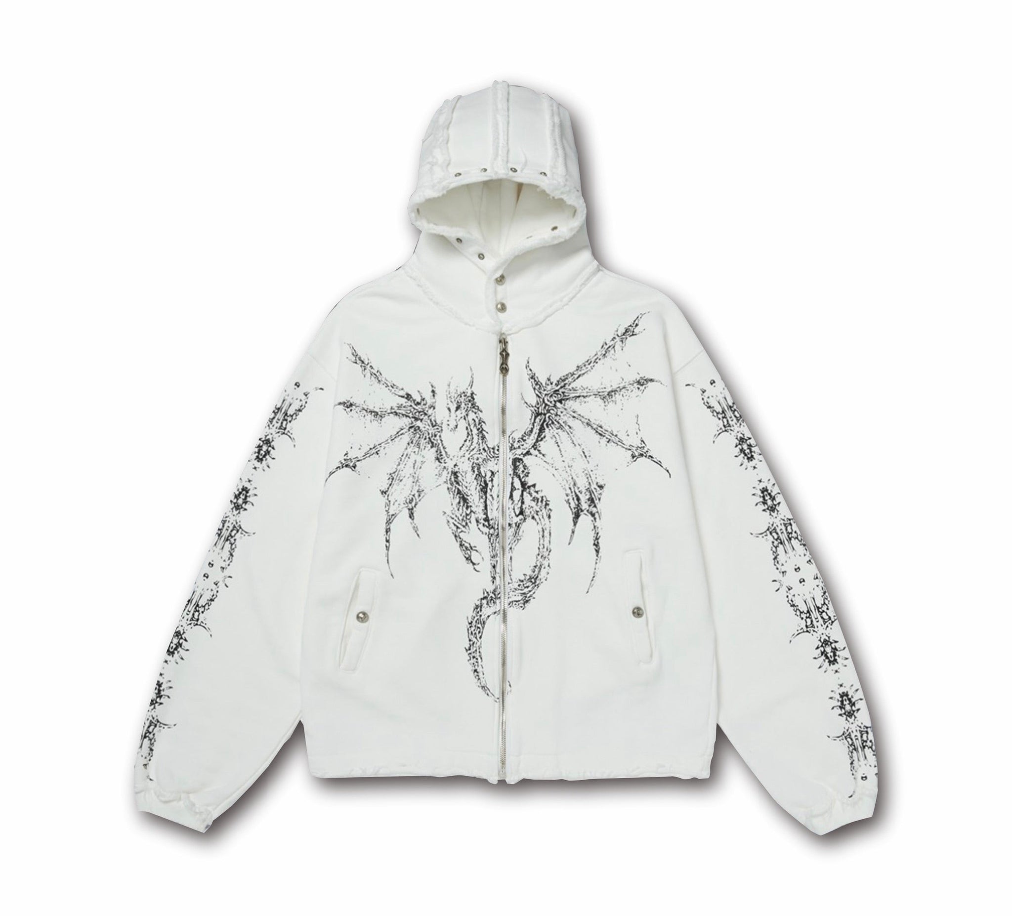 UrbanLaws Siyah Ejderha Zımbalı Fermuarlı Kapüşonlu Sweatshirt