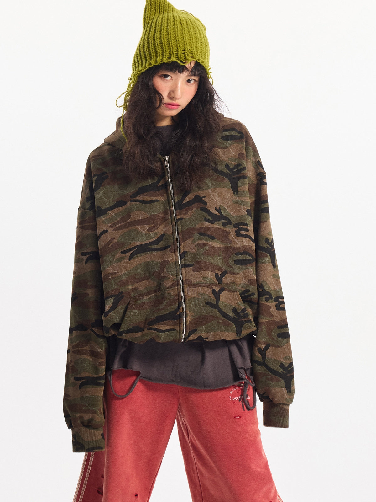 CAMMOS - Cropped Basic Zip Up Hoodie