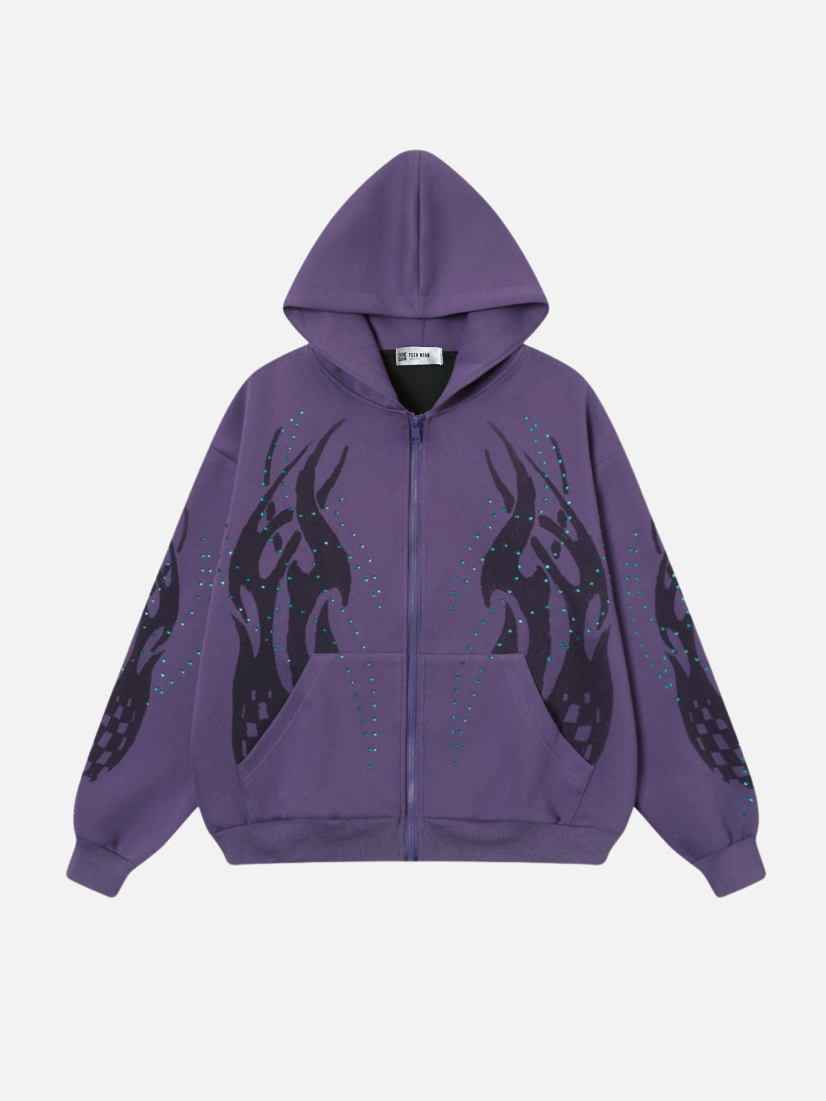 UrbanLaws Oversize Taş Detaylı Fermuarlı Hoodie