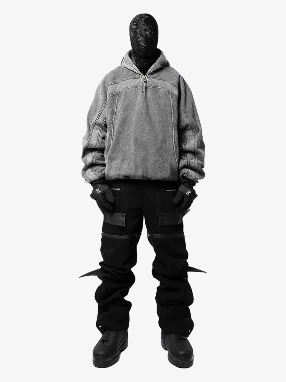 Fermuarlı Fleeceli Retro Eye-Hood Kapüşonlu Sweatshirt