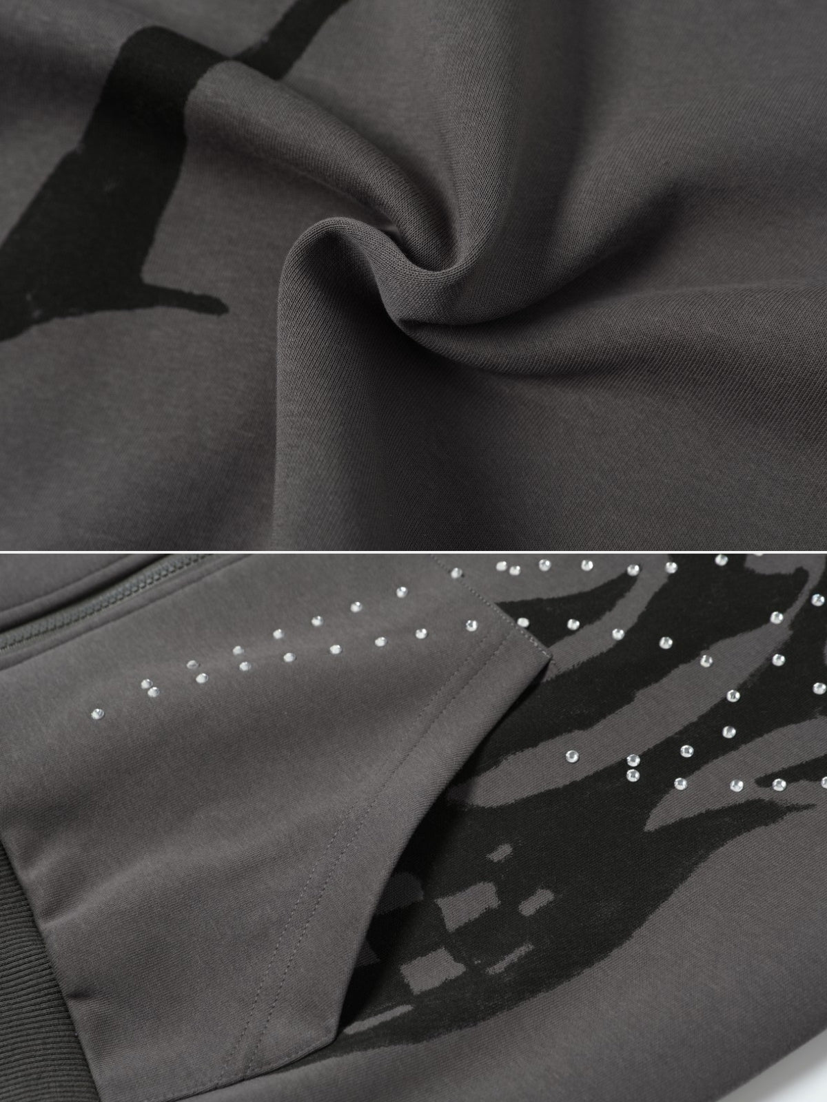 UrbanLaws Oversize Taş Detaylı Fermuarlı Hoodie