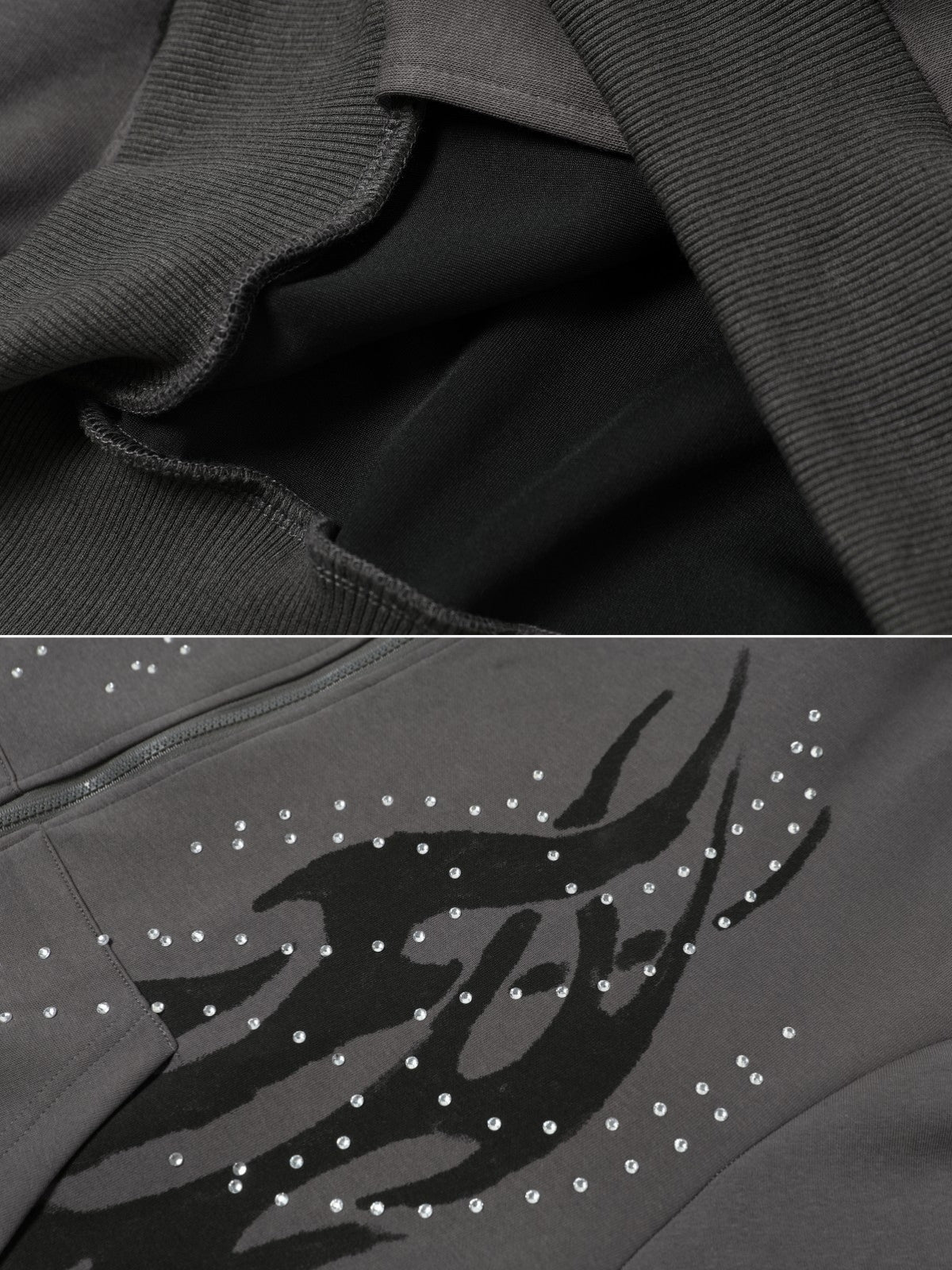 UrbanLaws Oversize Taş Detaylı Fermuarlı Hoodie