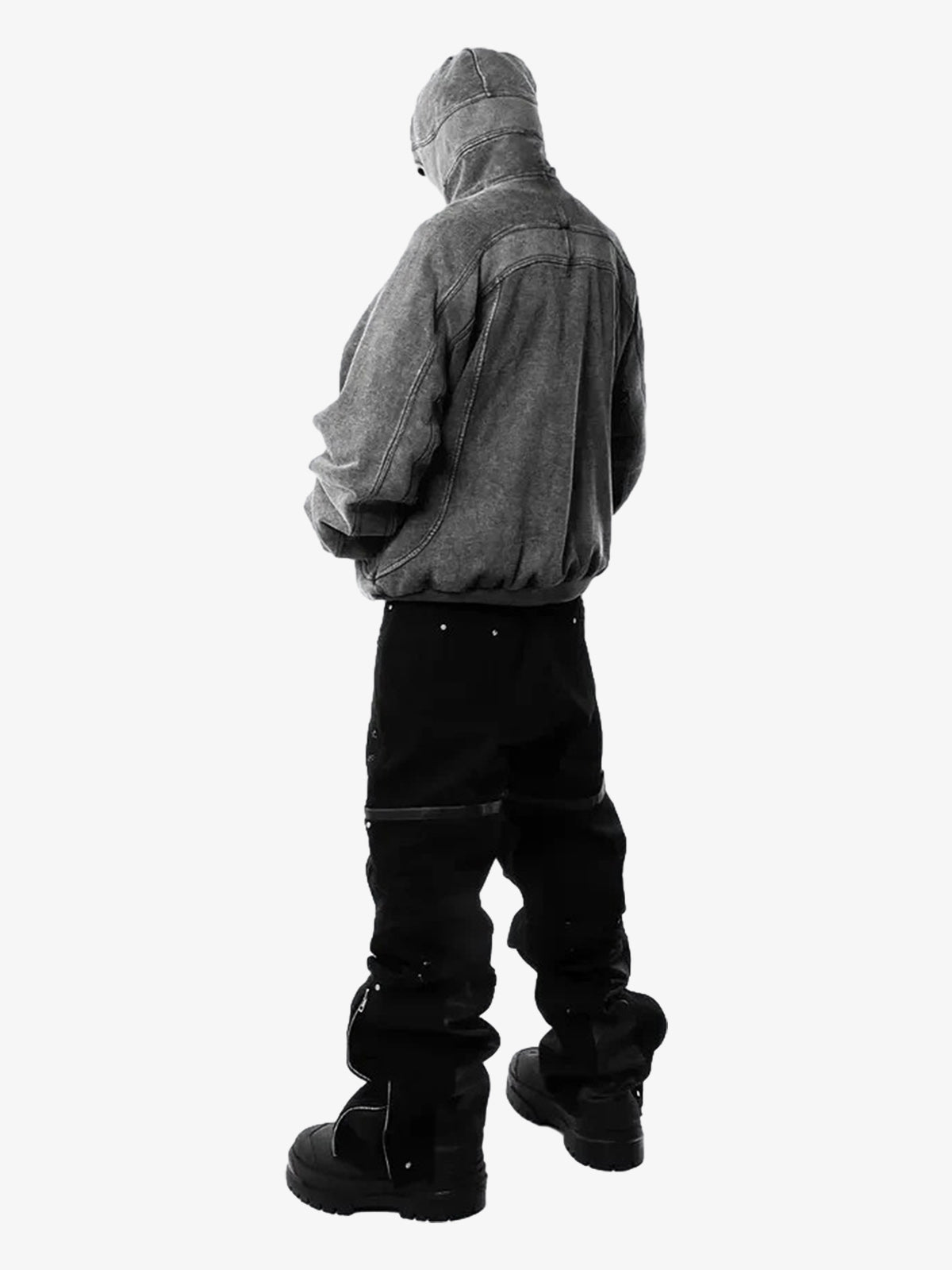 Fermuarlı Fleeceli Retro Eye-Hood Kapüşonlu Sweatshirt