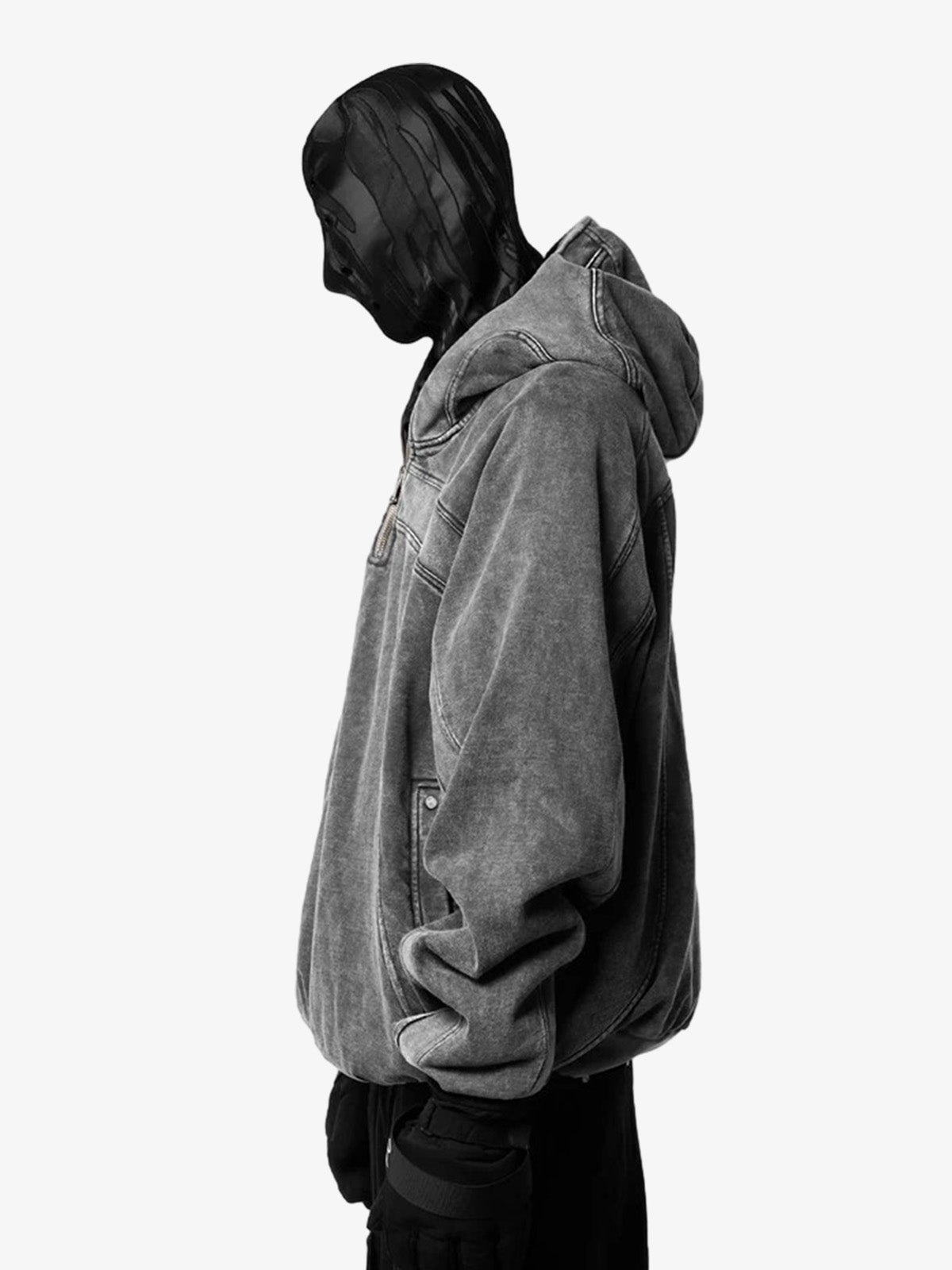 Fermuarlı Fleeceli Retro Eye-Hood Kapüşonlu Sweatshirt