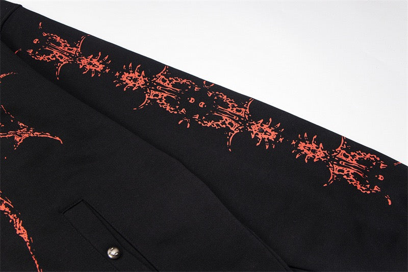 UrbanLaws Siyah Ejderha Zımbalı Fermuarlı Kapüşonlu Sweatshirt