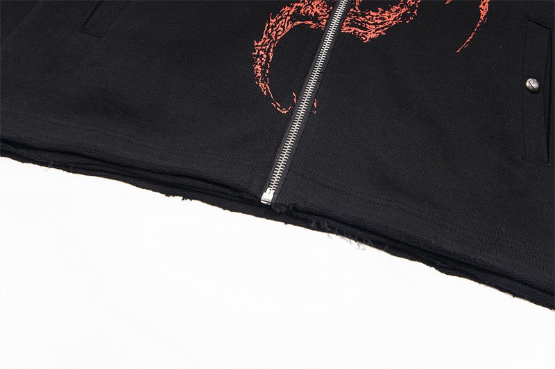 UrbanLaws Siyah Ejderha Zımbalı Fermuarlı Kapüşonlu Sweatshirt