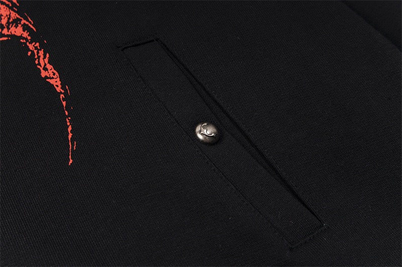 UrbanLaws Siyah Ejderha Zımbalı Fermuarlı Kapüşonlu Sweatshirt