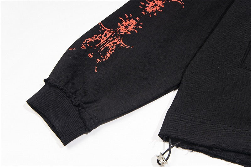 UrbanLaws Siyah Ejderha Zımbalı Fermuarlı Kapüşonlu Sweatshirt