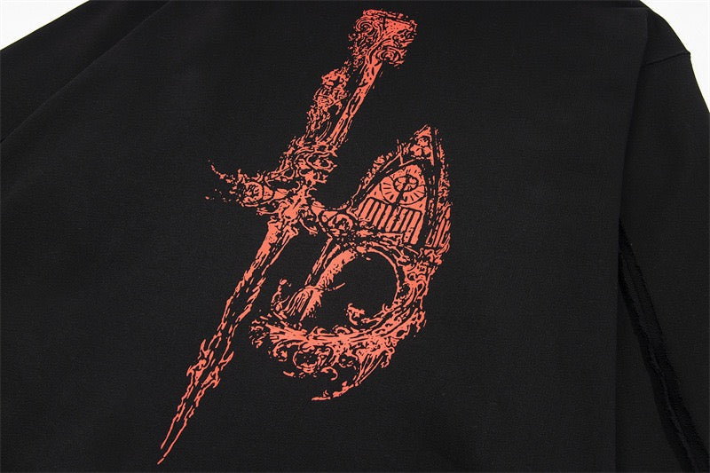 UrbanLaws Siyah Ejderha Zımbalı Fermuarlı Kapüşonlu Sweatshirt