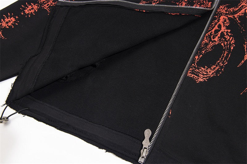 UrbanLaws Siyah Ejderha Zımbalı Fermuarlı Kapüşonlu Sweatshirt