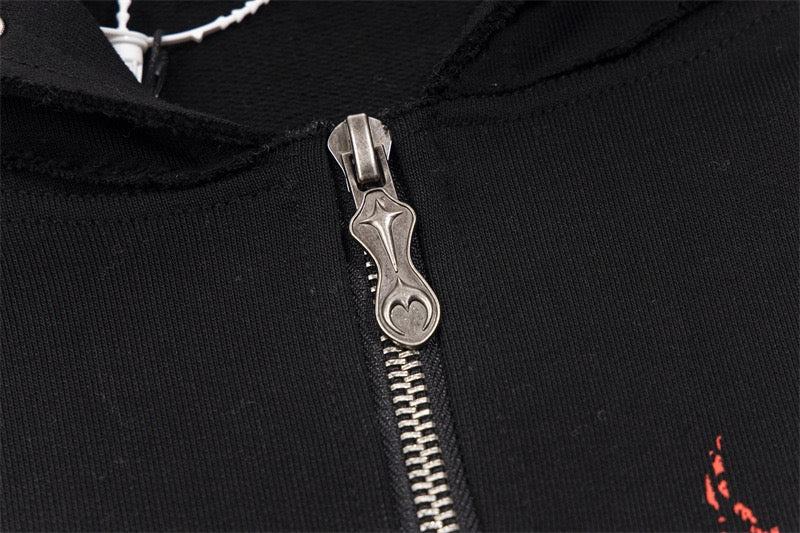 UrbanLaws Siyah Ejderha Zımbalı Fermuarlı Kapüşonlu Sweatshirt