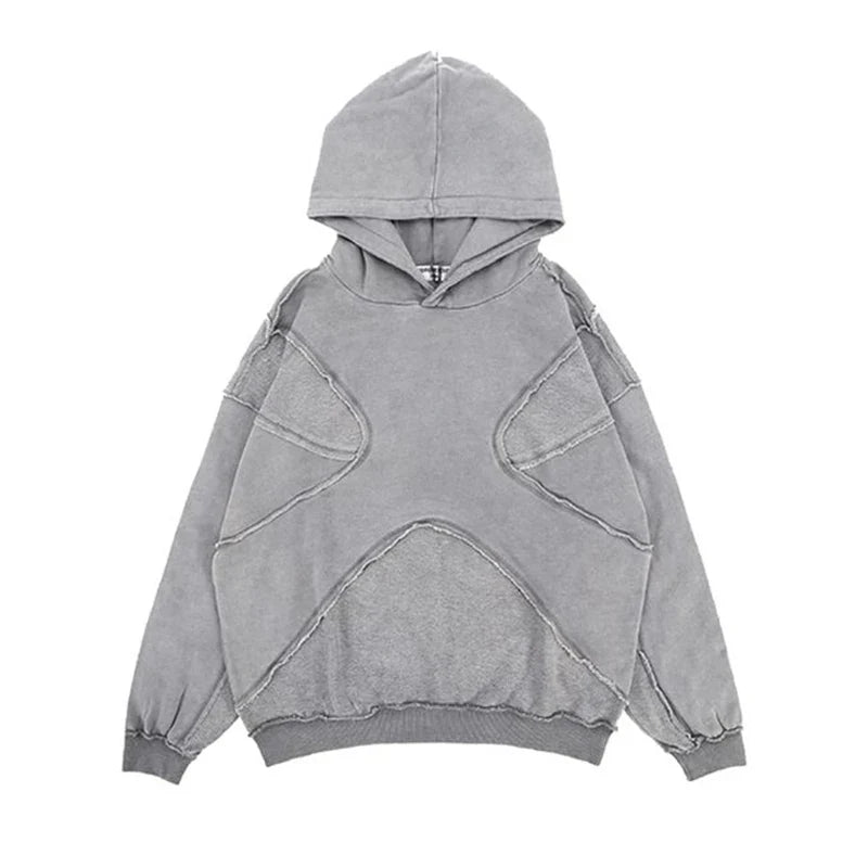 Hip-Hop Tarzı Splicing Retro Kapüşonlu Sweatshirt