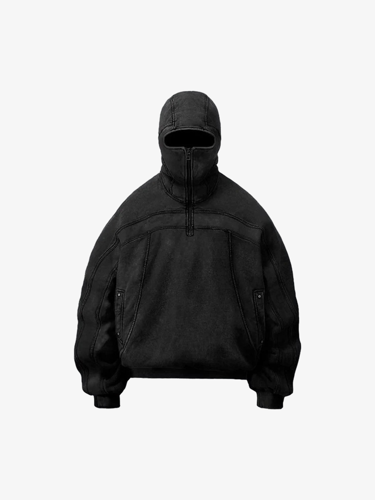 Fermuarlı Fleeceli Retro Eye-Hood Kapüşonlu Sweatshirt