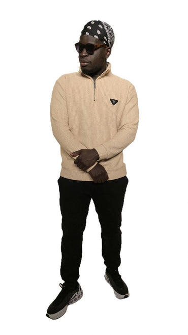 Prada Steel Mesh Fabric Half Zip Sweatshirt Bej