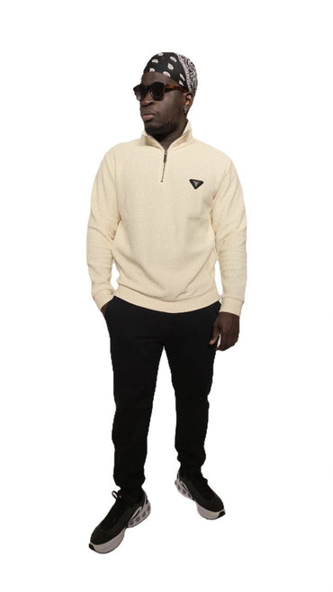 Prada Steel Mesh Fabric Half Zip Sweatshirt Beyaz